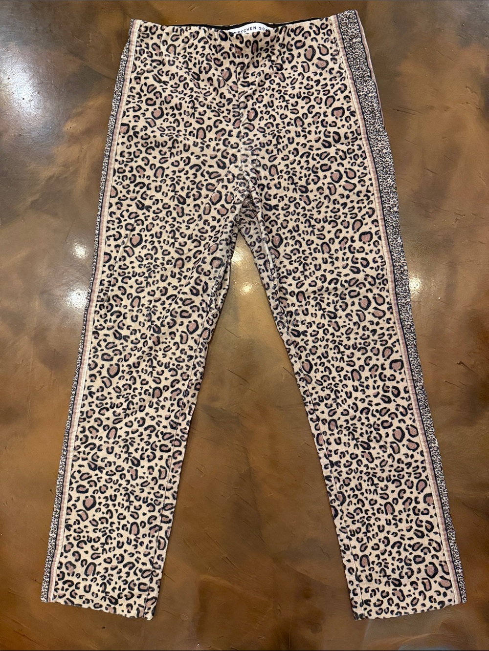 Gretchen Scott Corduroy  Leopard Print Stretch Leggings with Side Trim Size M